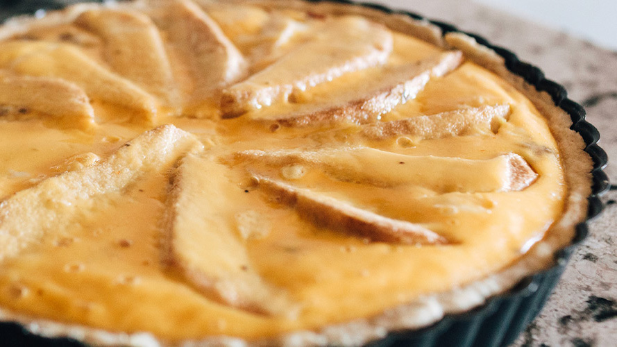 Bacon, Pear, and Blue Cheese Tart with Walnuts