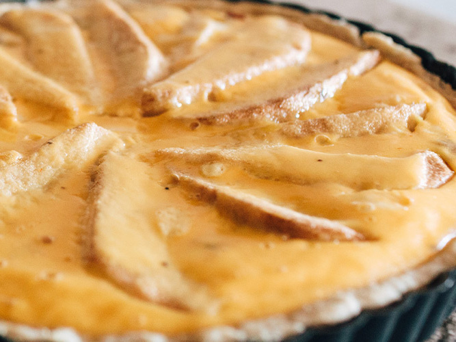 Bacon, Pear, and Blue Cheese Tart with Walnuts