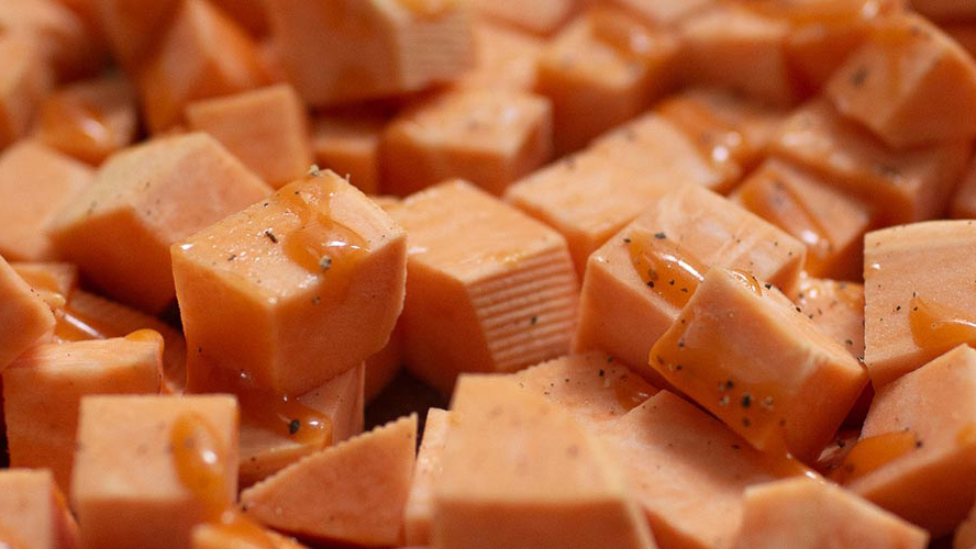 Cubed Sweet Potatoes with Dorothy Lynch drizzle
