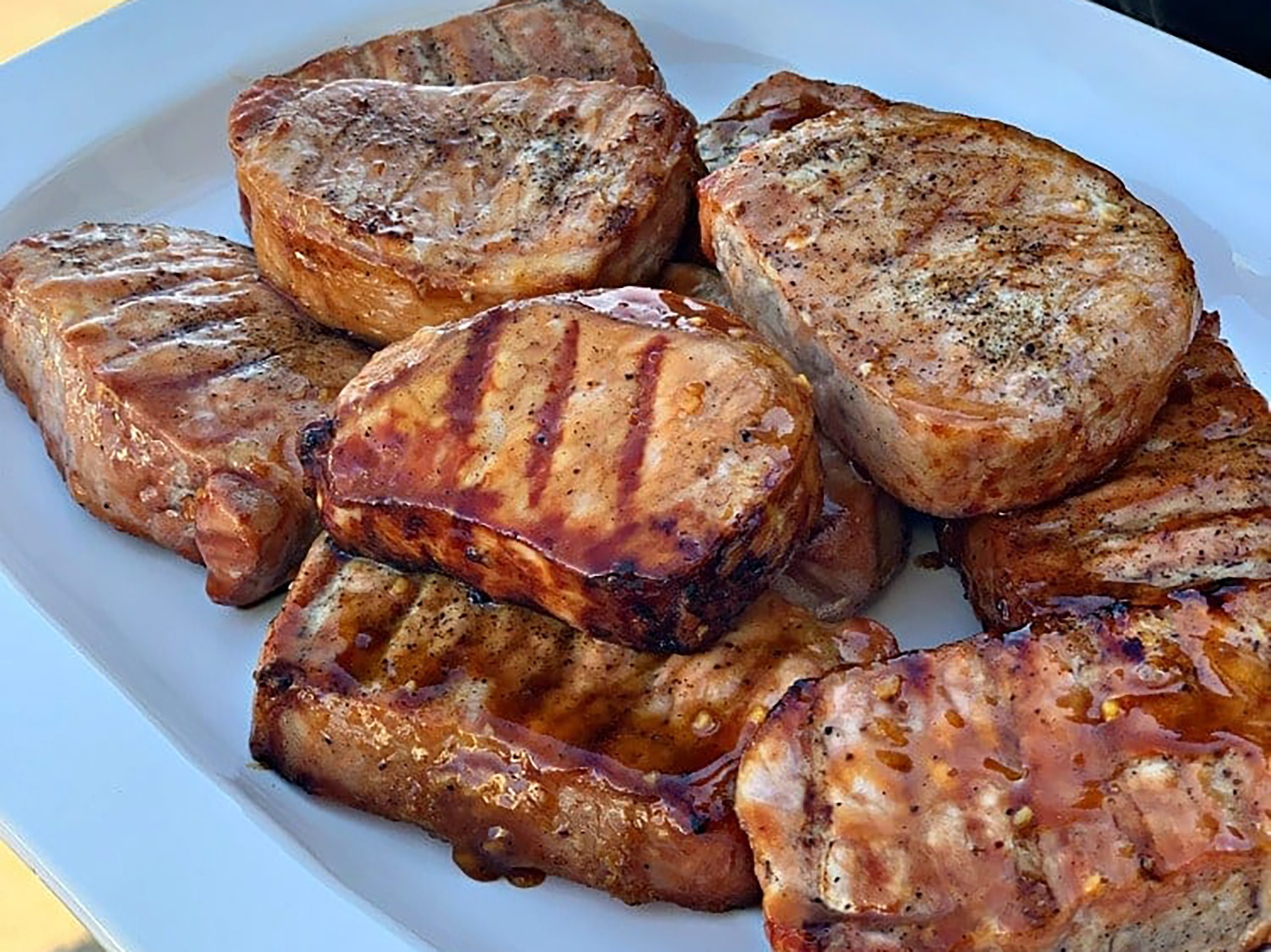 Dorothy Lynch BBQ Pork Chops Recipe on white tray