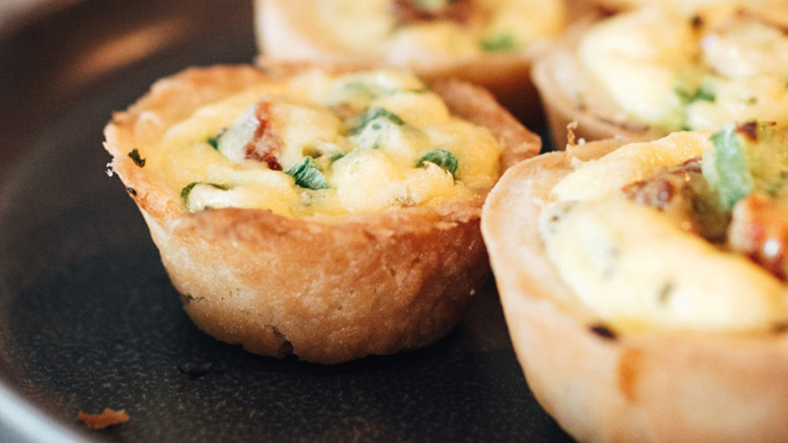 Dorothy Lynch Bacon Mushroom Shallot Quiche in the shape of a small muffin cup
