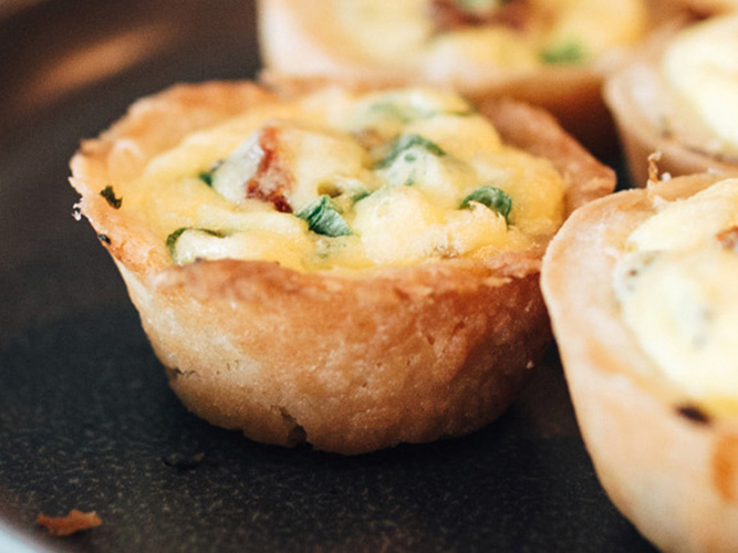 Dorothy Lynch Bacon Mushroom Shallot Quiche in the shape of a small muffin cup