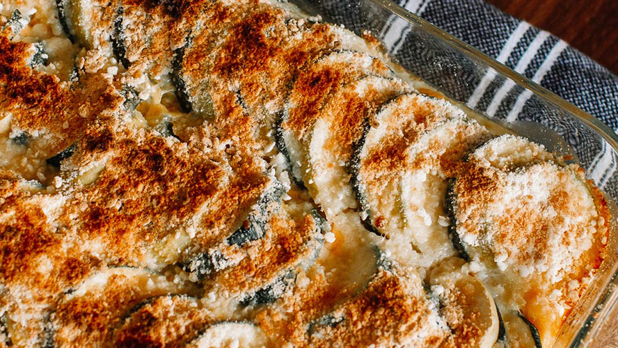 Dorothy Lynch Squash Casserole Recipe in a clear pan