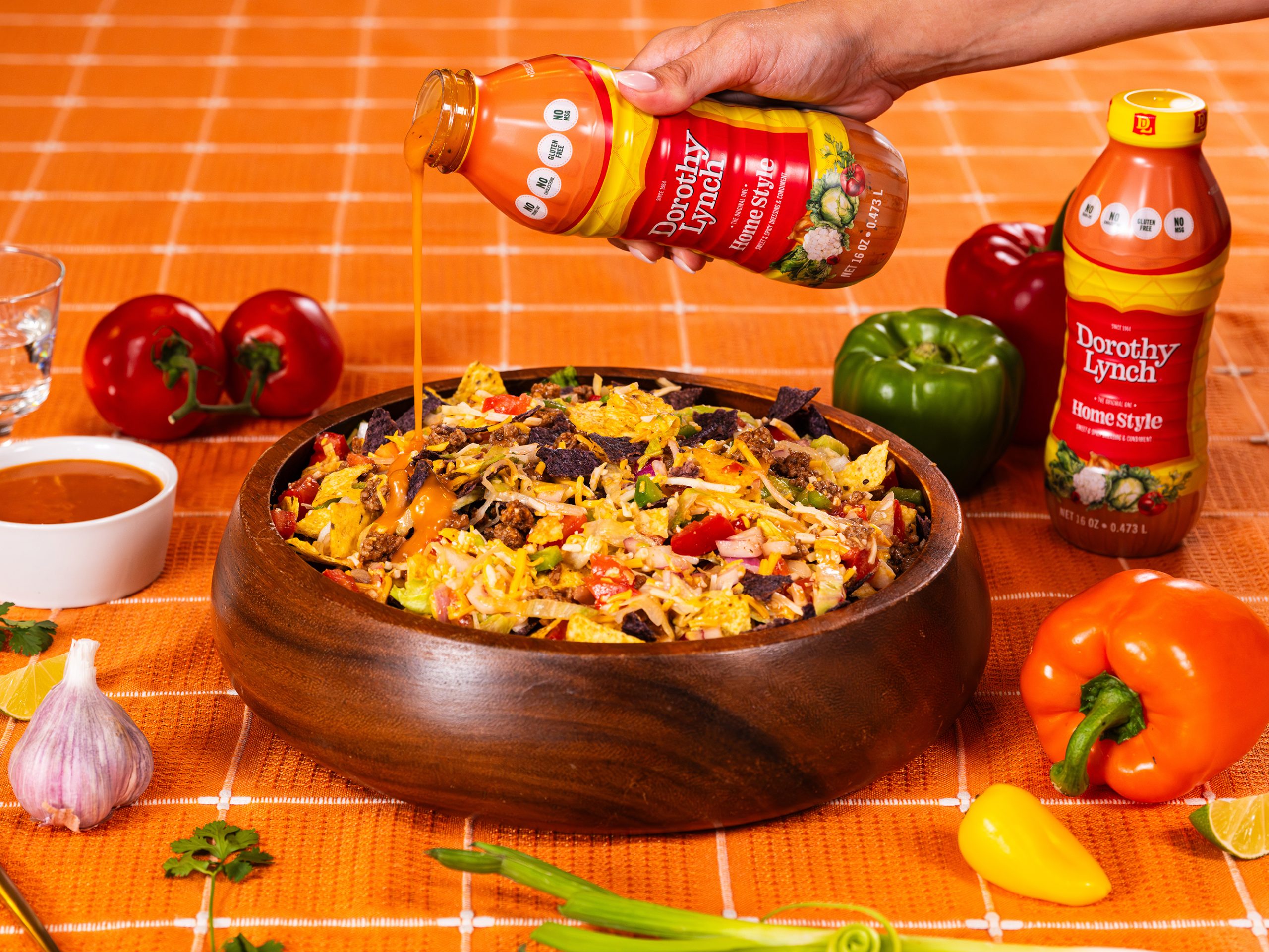 Whether it’s poured over pasta salad, brushed onto grilled meats, or used in your grandma’s casserole, Dorothy Lynch adds a one-of-a-kind twist to any dish.